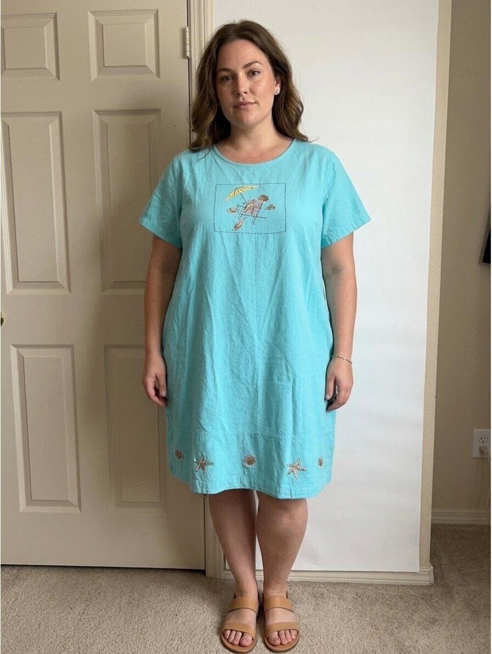 Jane Ashley Woman 2X Light Blue Cotton Embroidered Casual Dress